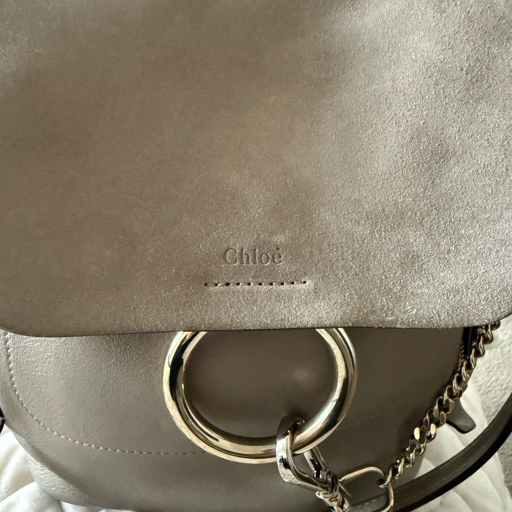 Chloe Beige Leather Backpack with Gold Accents - Picture 3 of 6